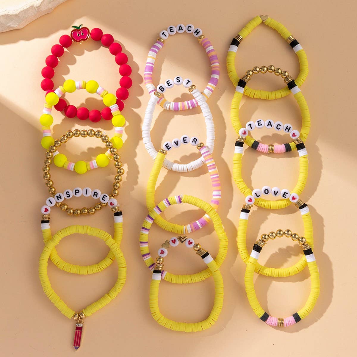 LOVE APPLE LETTER SOFT CLAY ELASTIC BRACELET SET_CWMM3537