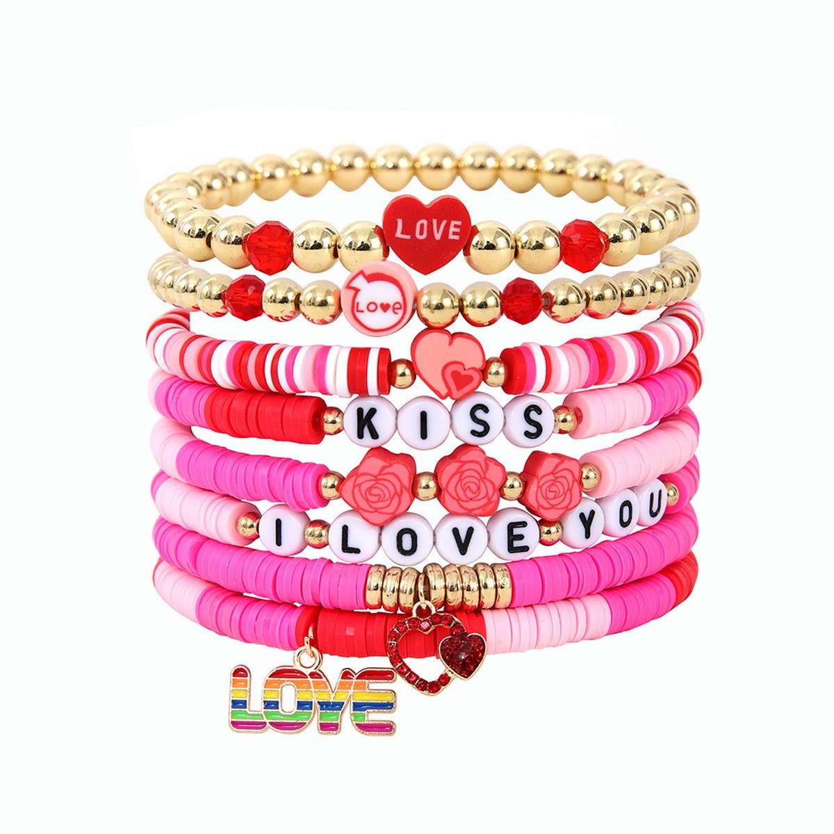 SWEET POLYMER CLAY LOVE PENDANT BRACELET SET_CWMM3523