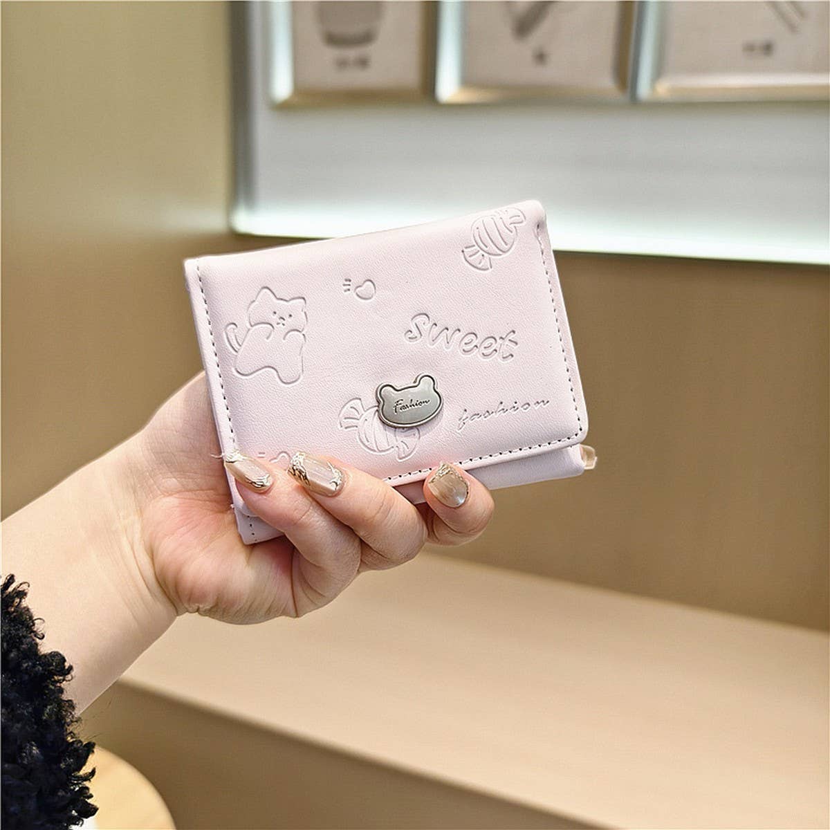 Cute Embossed Cat Candy Color Mini Wallet_Cwab06219