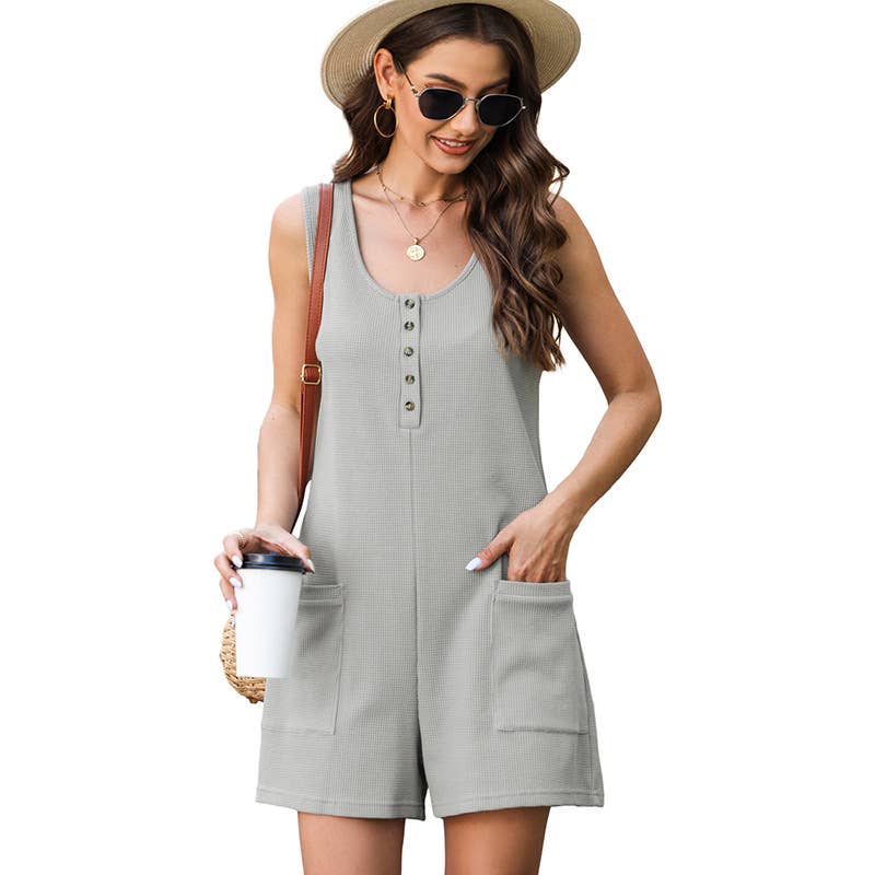 Textured Multi-Pocket Straight-Leg Jumpsuit