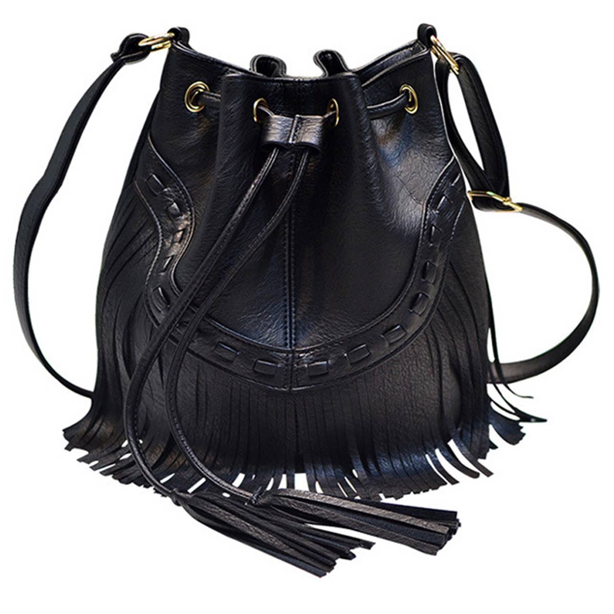 Women Leather Tassel Bucket Bag_Cwab0791