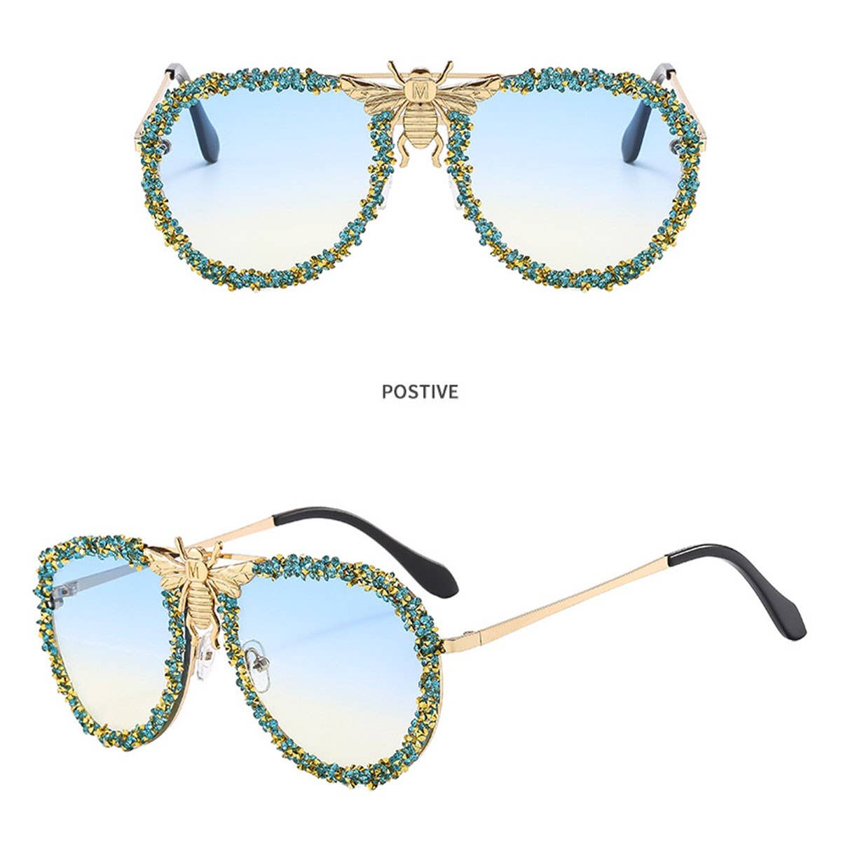 DIAMOND STUDDED RETRO METAL LARGE FRAME SUNGLASSES_CWASG0865