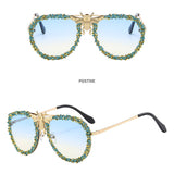 DIAMOND STUDDED RETRO METAL LARGE FRAME SUNGLASSES_CWASG0865