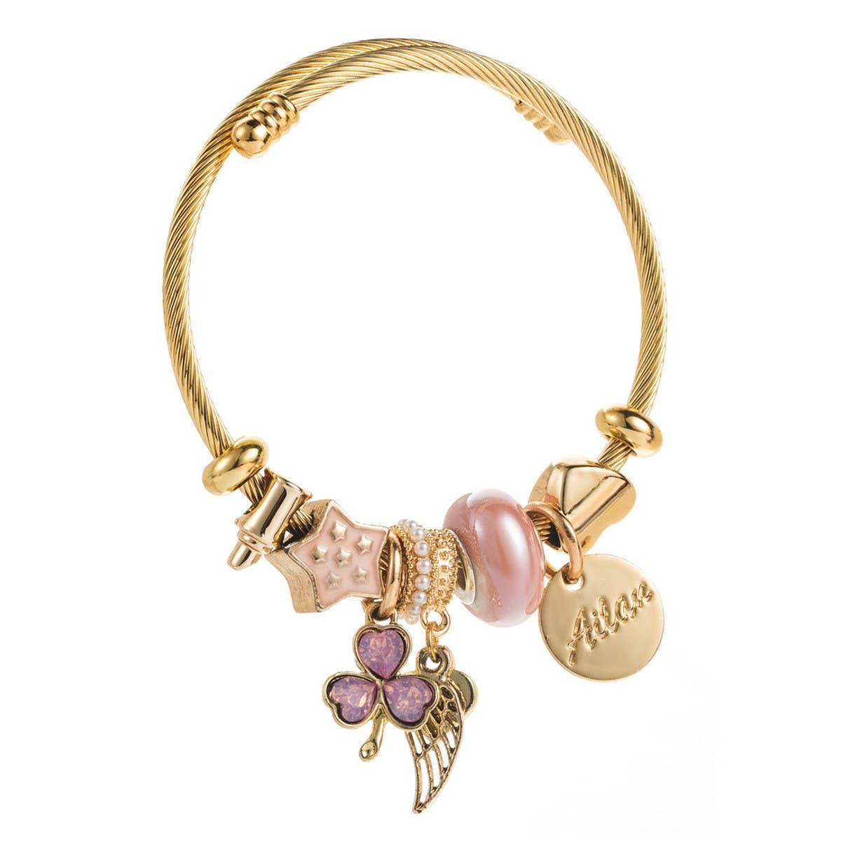 Unique Beaded Bracelet With Clover Charms_Cwmm8604