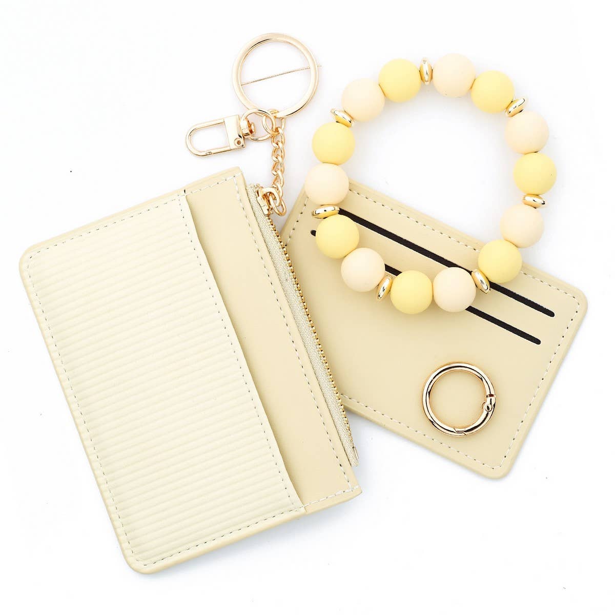 PINK CARD HOLDER WALLET WITH BEADED KEYCHAIN_CWAB4950