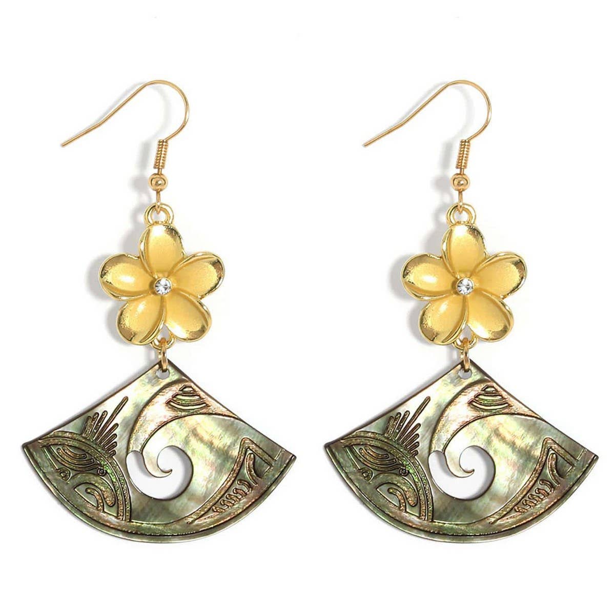 Womens Plumeria Long Fan-Shaped Earrings_Cwmm4272