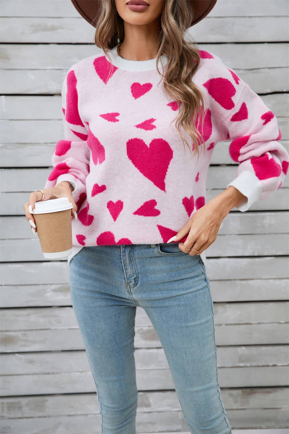 Valentine Heart Sweater Crewneck Pullover Sweater