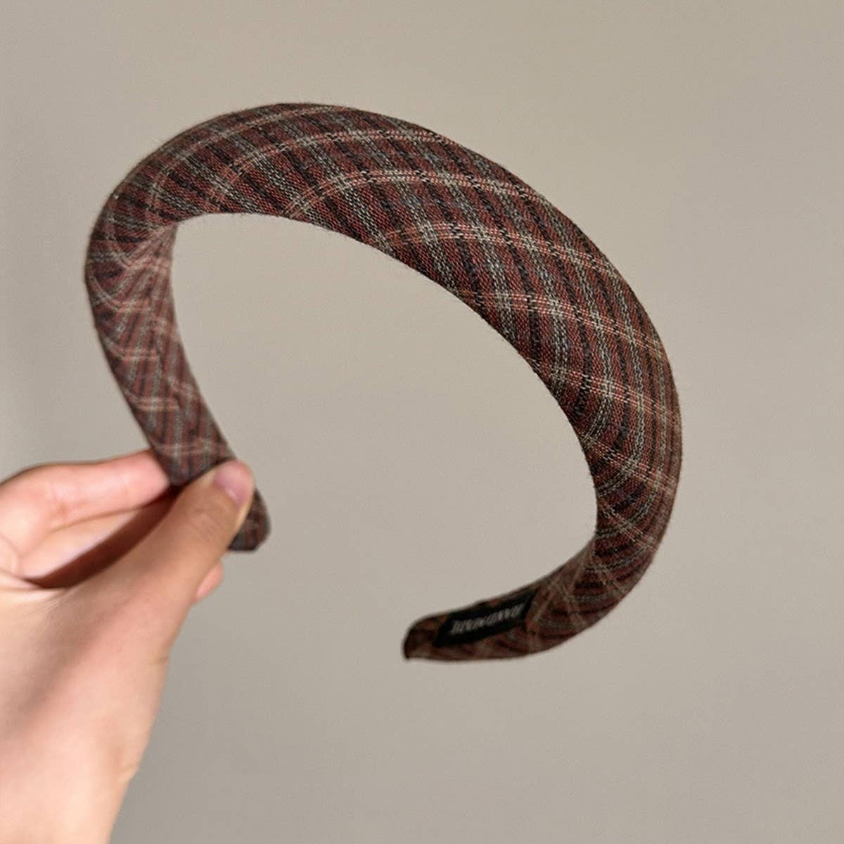 Plaid Sponge Headband Retro College Style_Cwaha07966