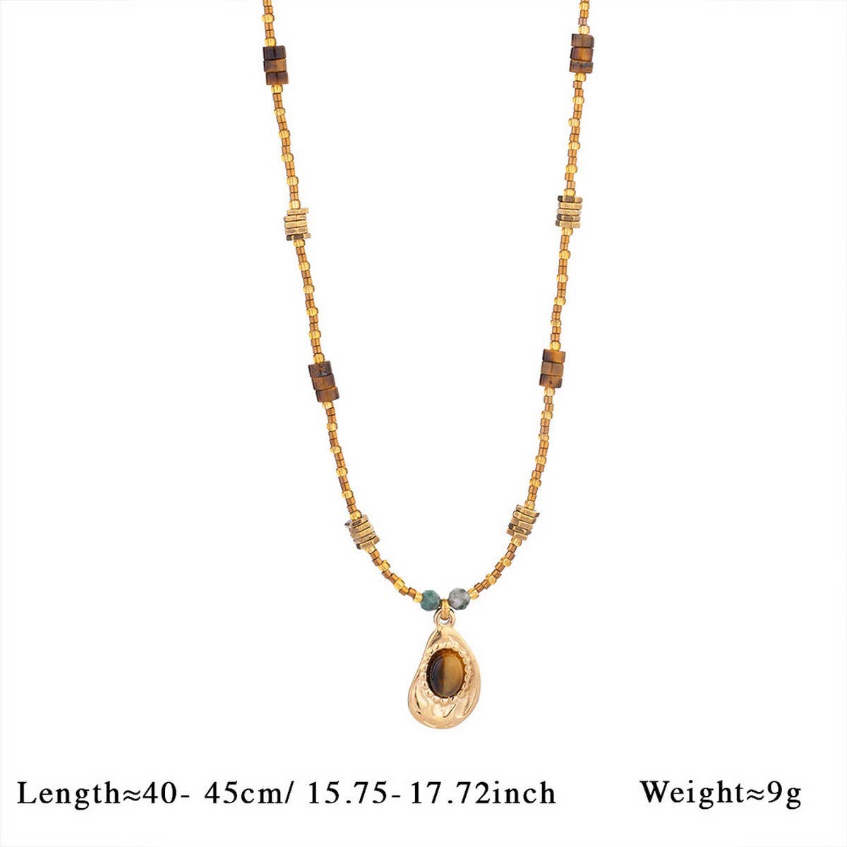 Tiger Eye Heart Pendant Beaded Necklace_Cwmm7547