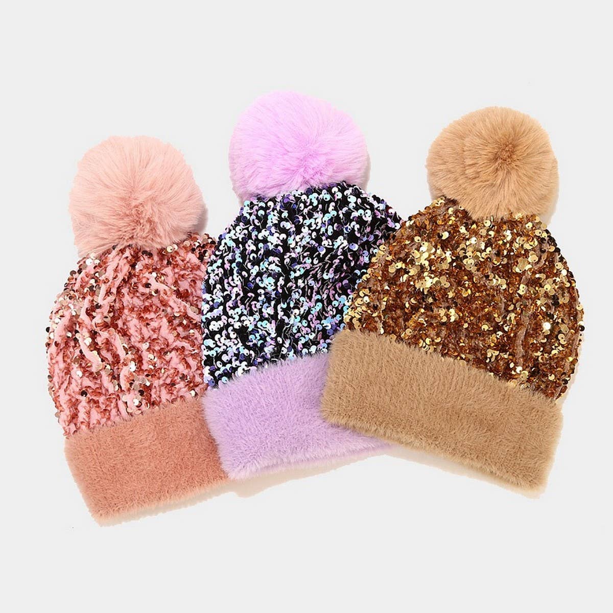 AUTUMN AND WINTER SEQUINED PLUSH KNITTED HAT_CWAH2146
