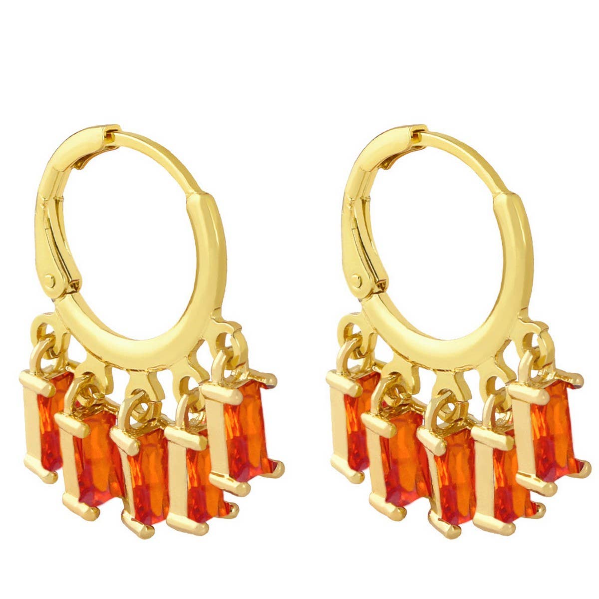 RECTANGULAR COLORED ZIRCON TASSEL EARRINGS_CWAJE1006