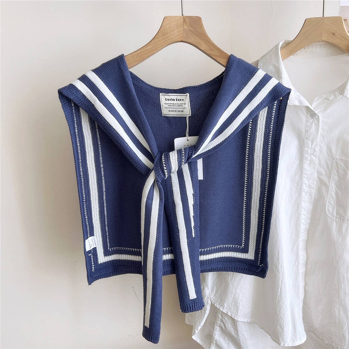 DOUBLE ROW STRIPED FRAME KNITTED SHAWL_CWASC0846