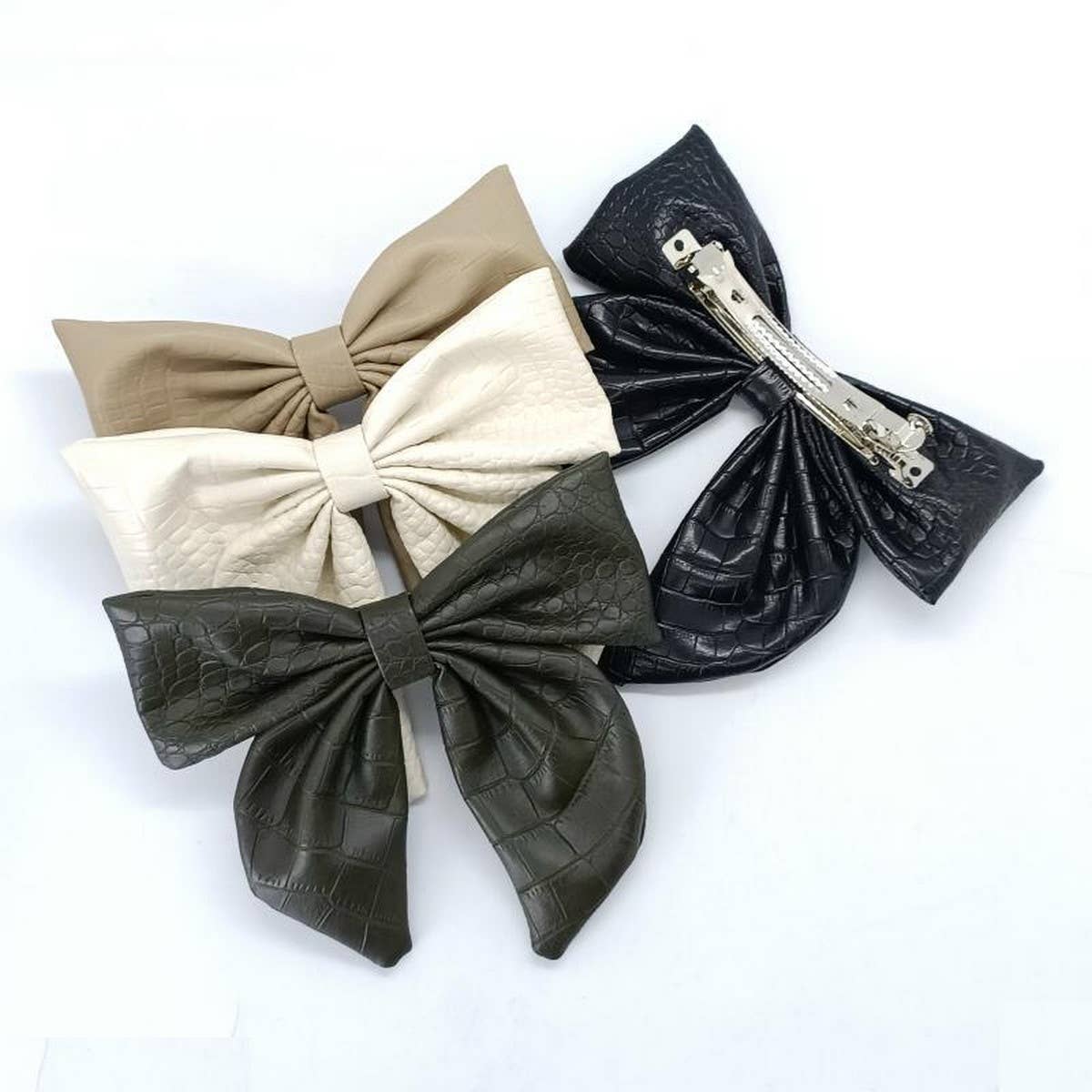 ELEGANT CROC PU LEATHER BOW HAIR CLIP_CWAHA6350