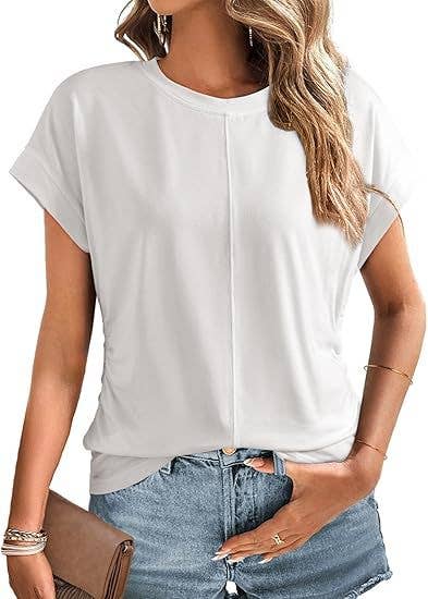 Womens Fashion Pleated Side Raglan Sleeve Tee