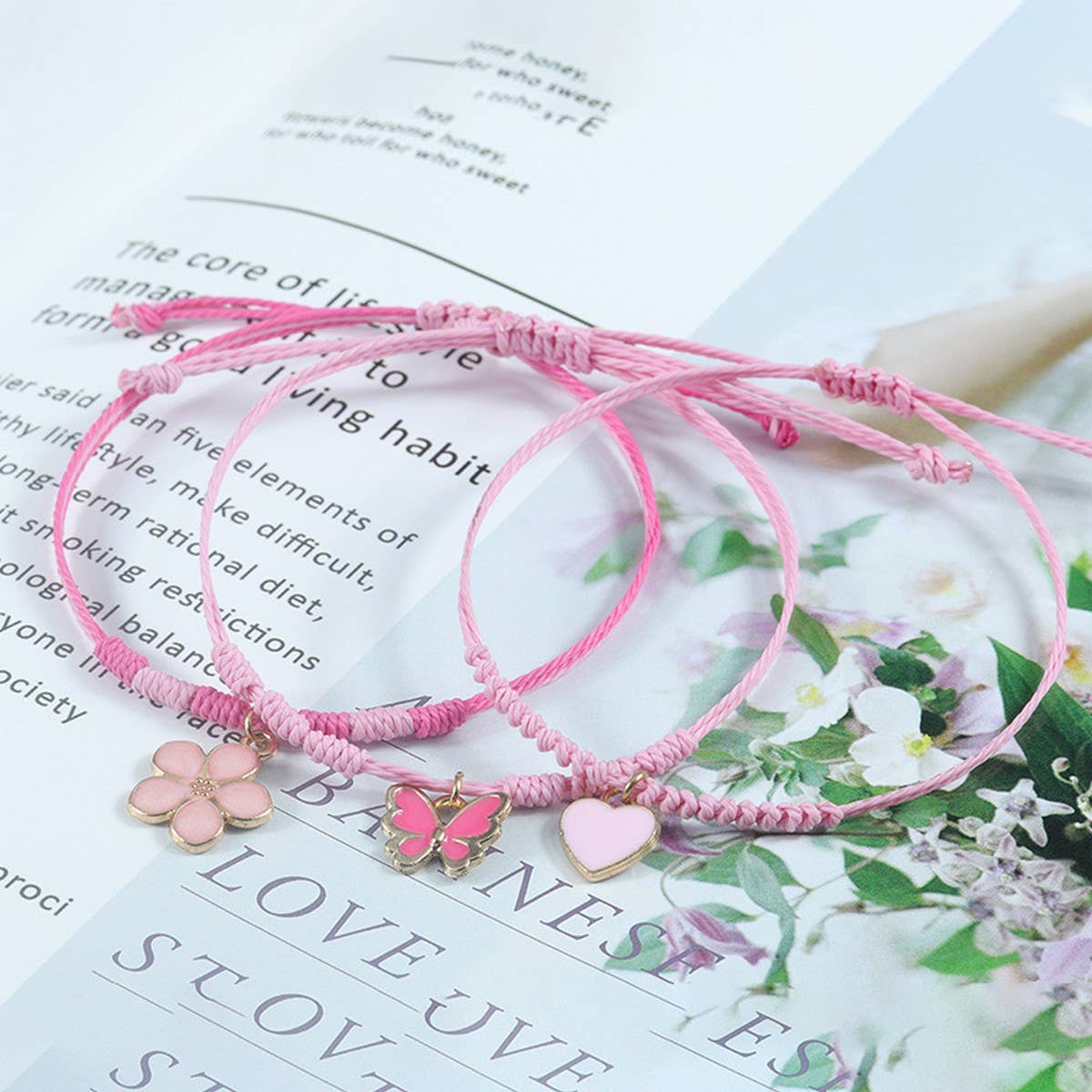 PINK FOUR LEAF CLOVER LOVE WOVEN BRACELET_CWAJE0732