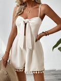 Waffle Texture Tassel Tie-Back Romper