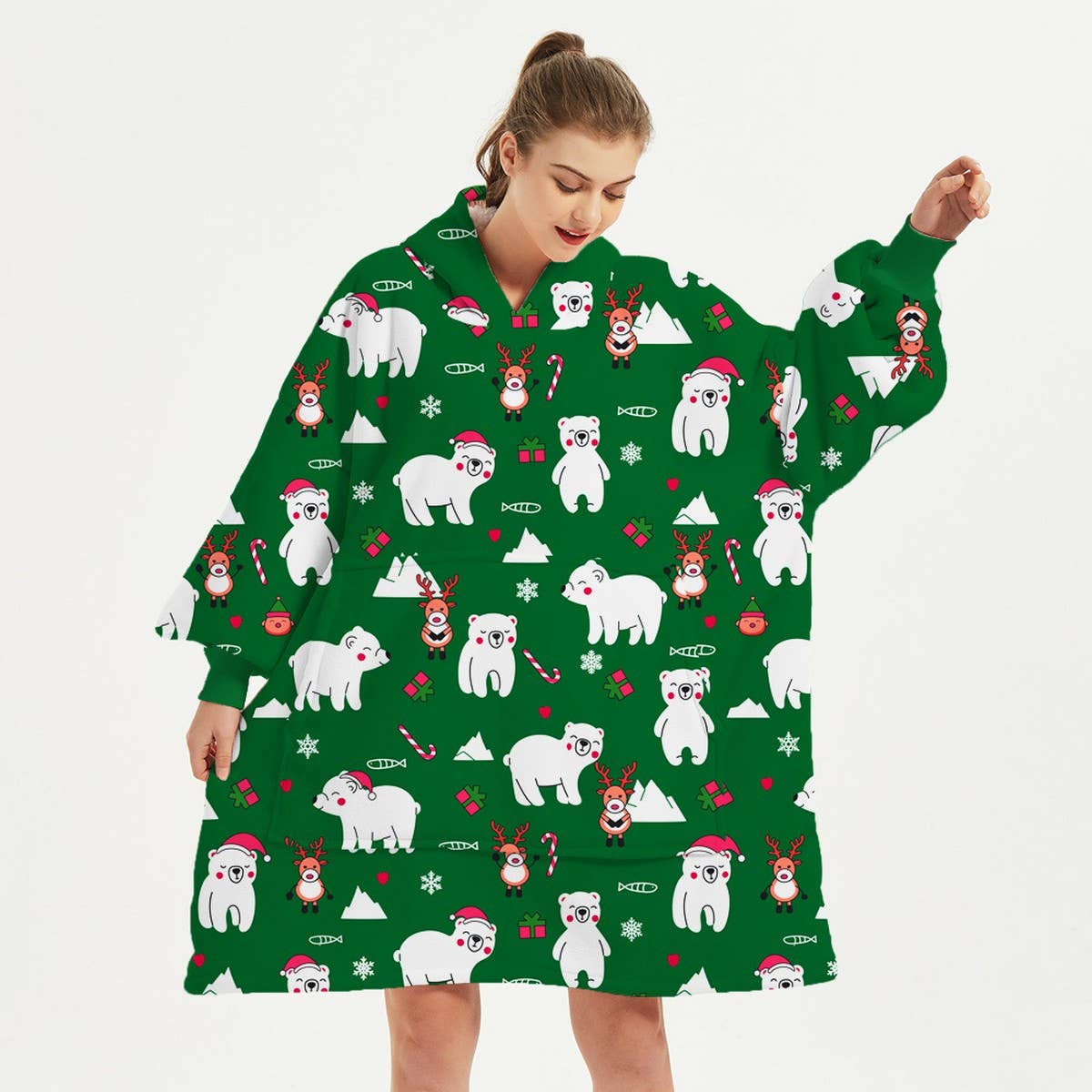 CHRISTMAS REINDEER FLANNEL HOODIE BLANKET GIFT_CWAHA6521