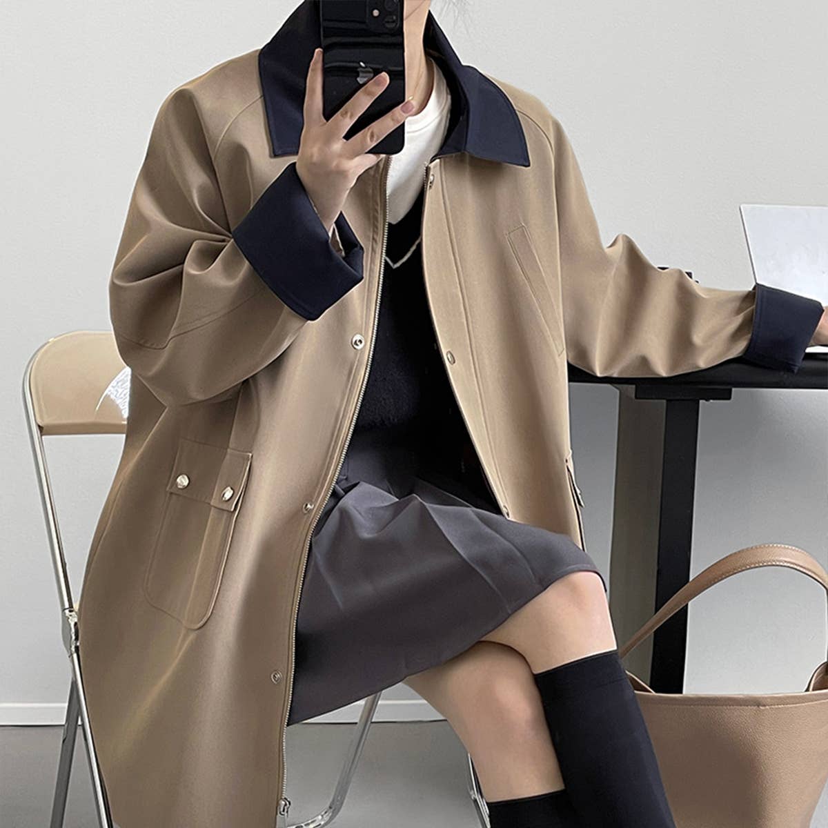 Vintage Workwear Patchwork Trench Coat