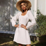 Square Neck And A Tight Waist Loose Casual Dress