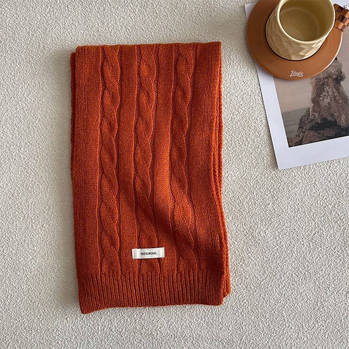 Wool Cable Knit Scarfsoft Double-Sided Wrap_Cwasc2310