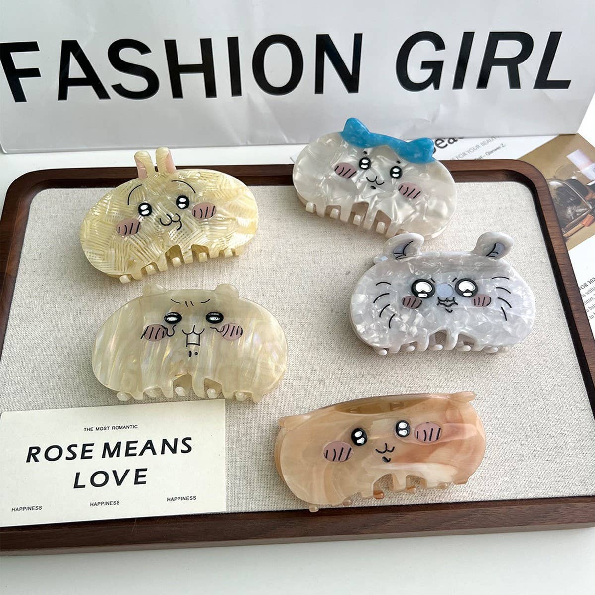 CUTE CARTOON CAT ACETATE HAIR CLIP WITH BUNNY_CWAHA5719