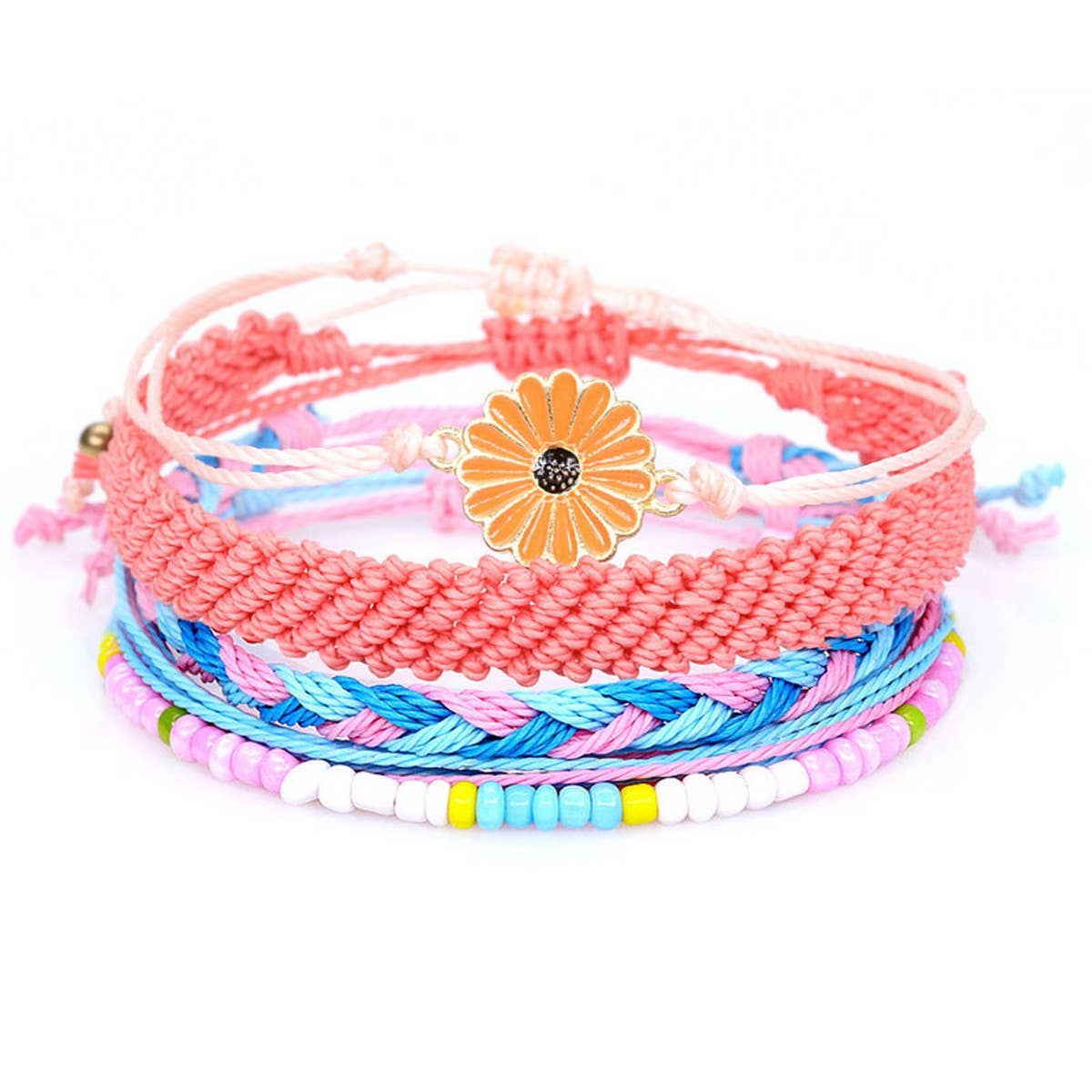 SUNFLOWER DAISY MIXED COLOR WOVEN BRACELET_CWAJE0717