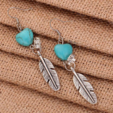 Vintage Heart Pendant Feather Earrings