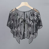 LEAF SEQUIN SHEER SHAWL EVENING PARTY CAPE_CWMM8961