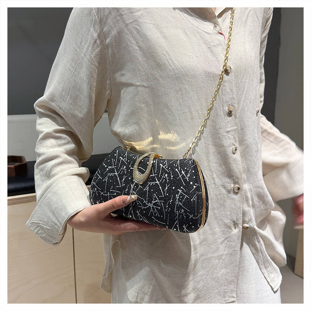 SHOULDER EVENING BAG CHAIN SQUARE BAG CLUTCH BAG_CWAB3253
