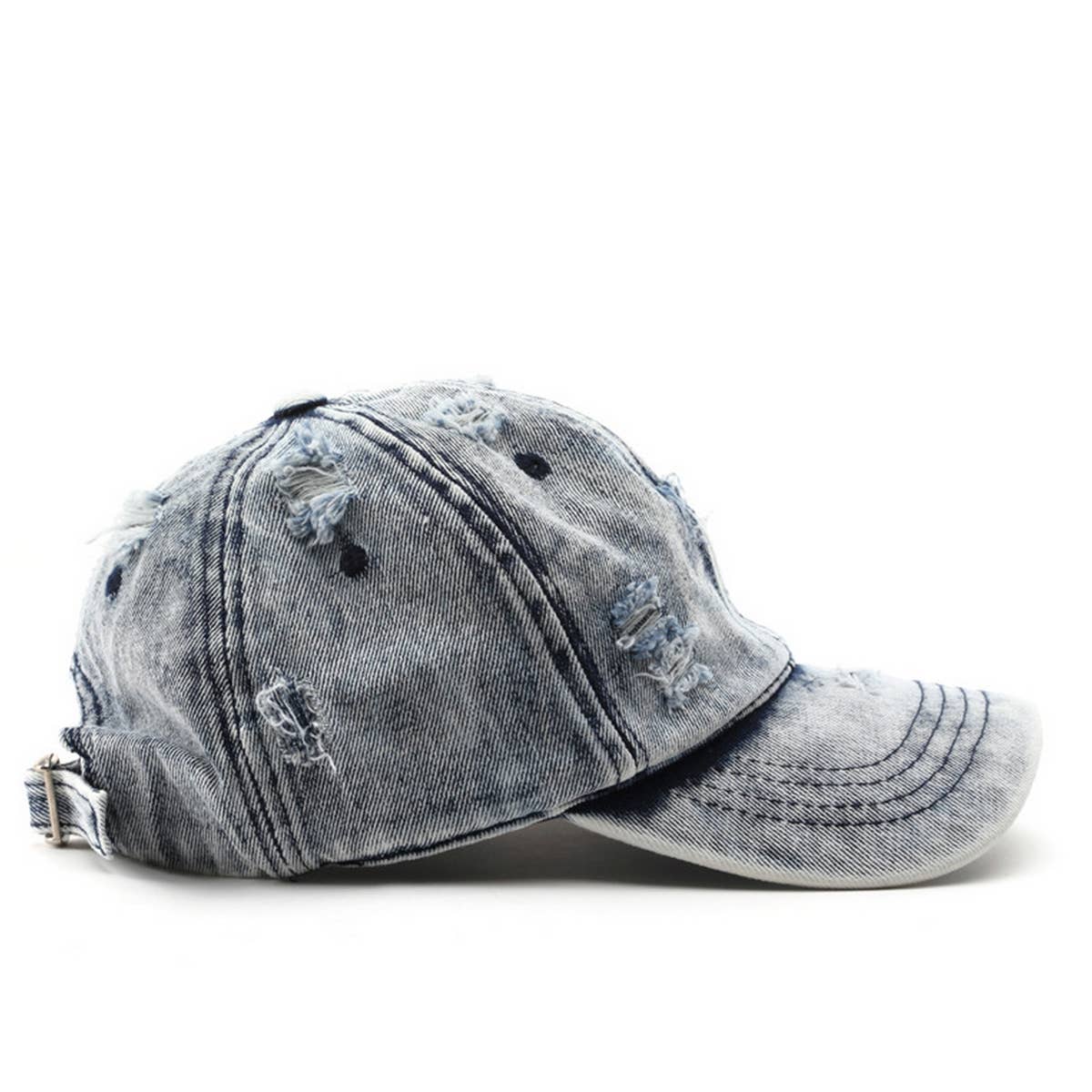 Cwah3203_Distressed White Solid Denim Visor Baseball Cap