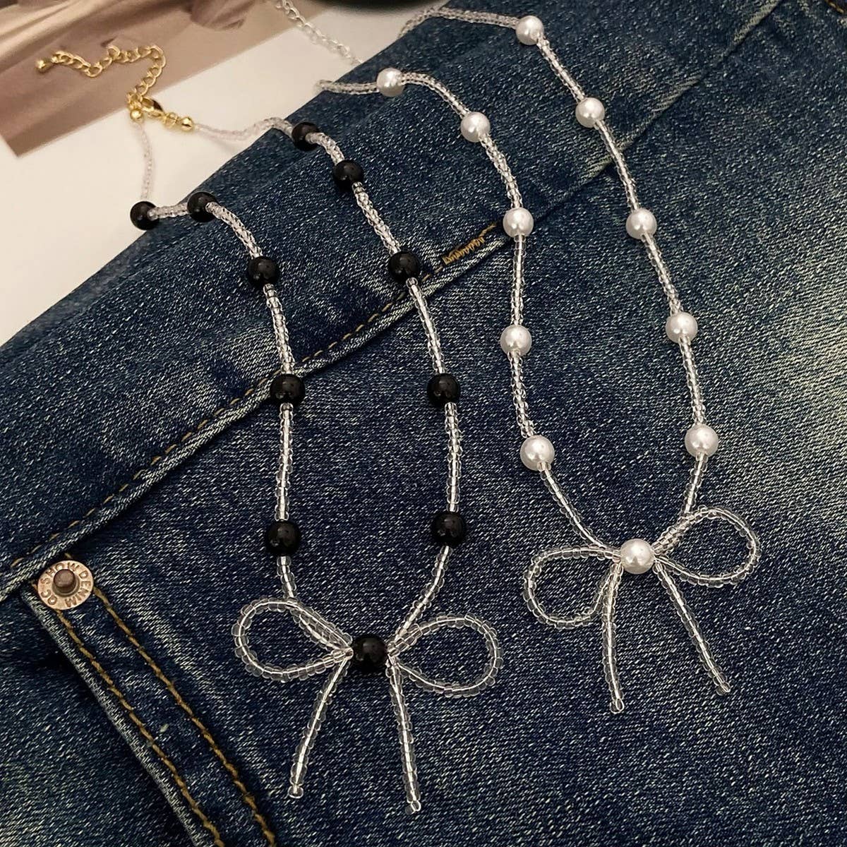 ELEGANT AND FRESH BOW BEADED PEARL NECKLACE_CWAJE3057