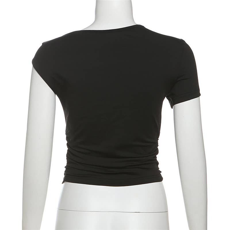 Solid One Shoulder Crop Top