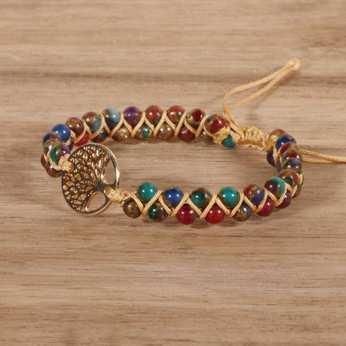 COLORED GOLD SANDSTONE TREE OF LIFE WOVEN BRACELET_CWAJE3959