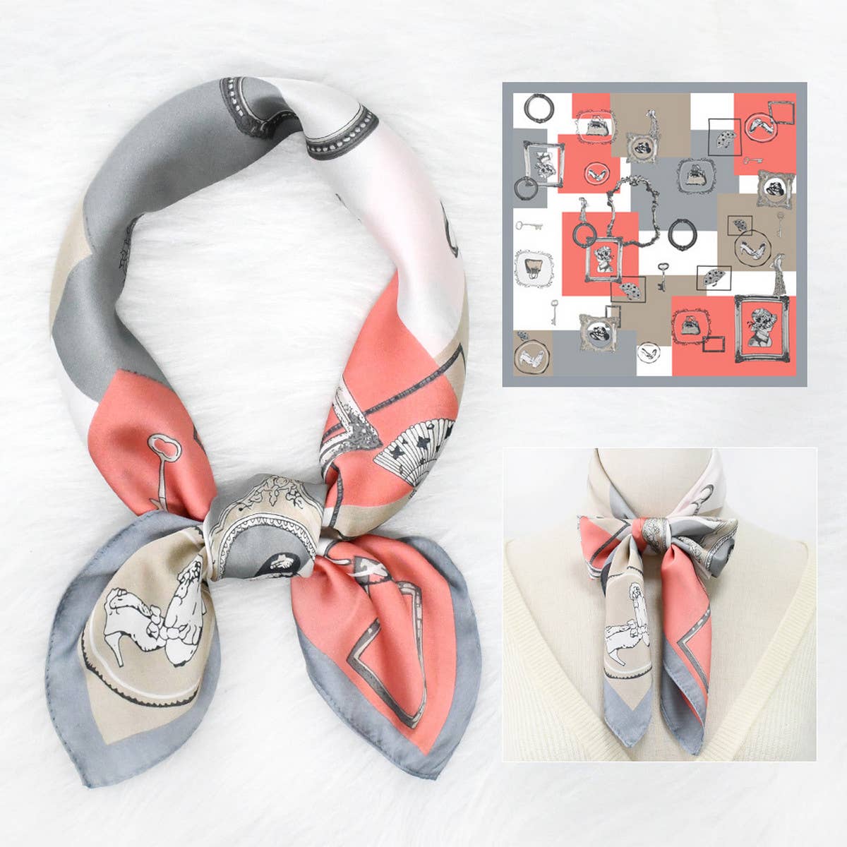 RETRO PRINT FRESH FLORAL SQUARE SCARF_CWASC1155