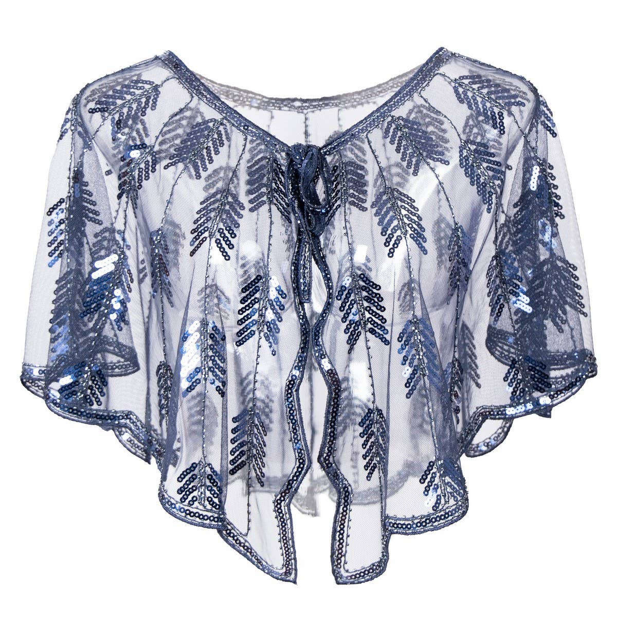 LEAF SEQUIN SHEER SHAWL EVENING PARTY CAPE_CWMM8961