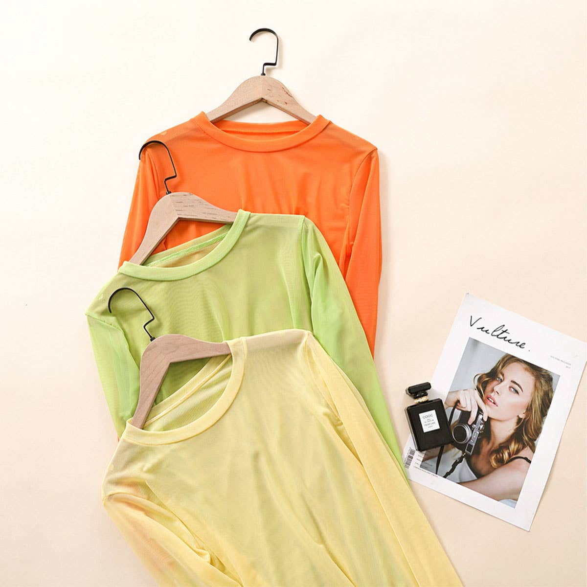CANDY COLOR BLOUSE LONG SLEEVE MESH TOP_CWTBLL3620