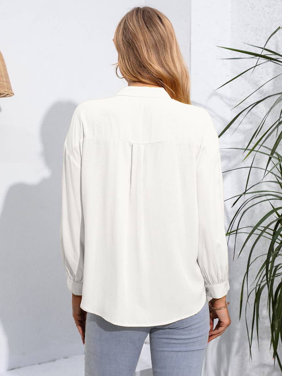 Womens  Solid Color Long Sleeve Casual  Shirt