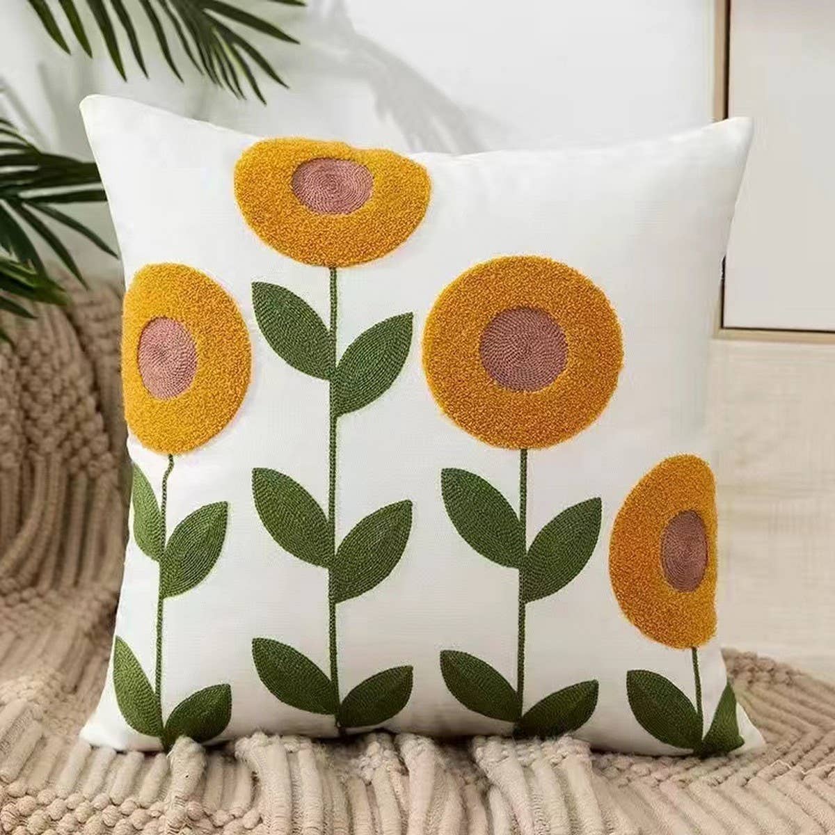 Tulip Embroidered Cute Pillow Cover For Bed Sofa_Cwmm7704