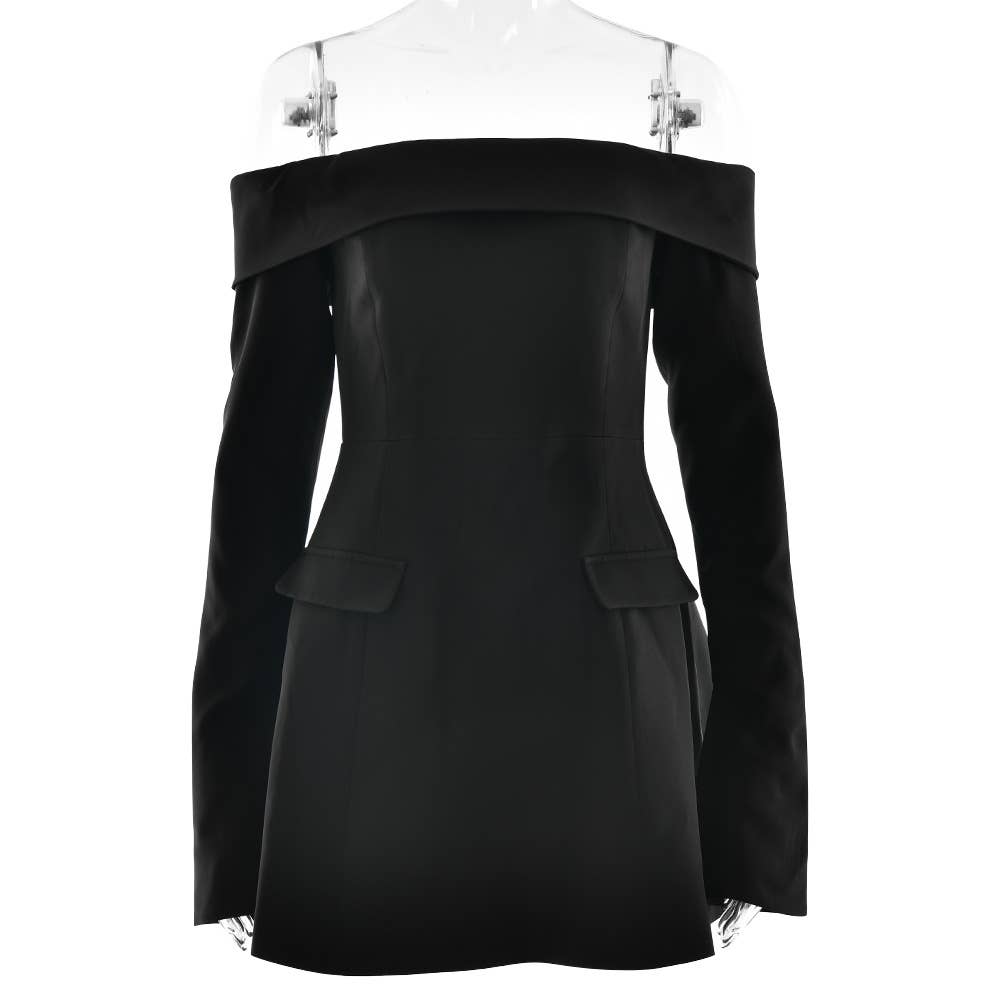 Strapless Backless Long-Sleeved A-Line Dress