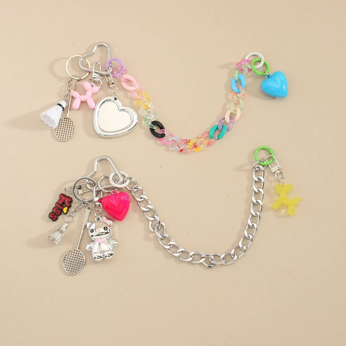 CUTE CAT BAG CHARM WITH BALLOON DOG KEYCHAIN_CWMM7633