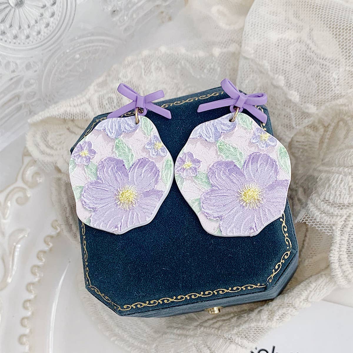 ROMANTIC PURPLE OIL PAINTING FLOWER ART EARRINGS_CWAJE1633