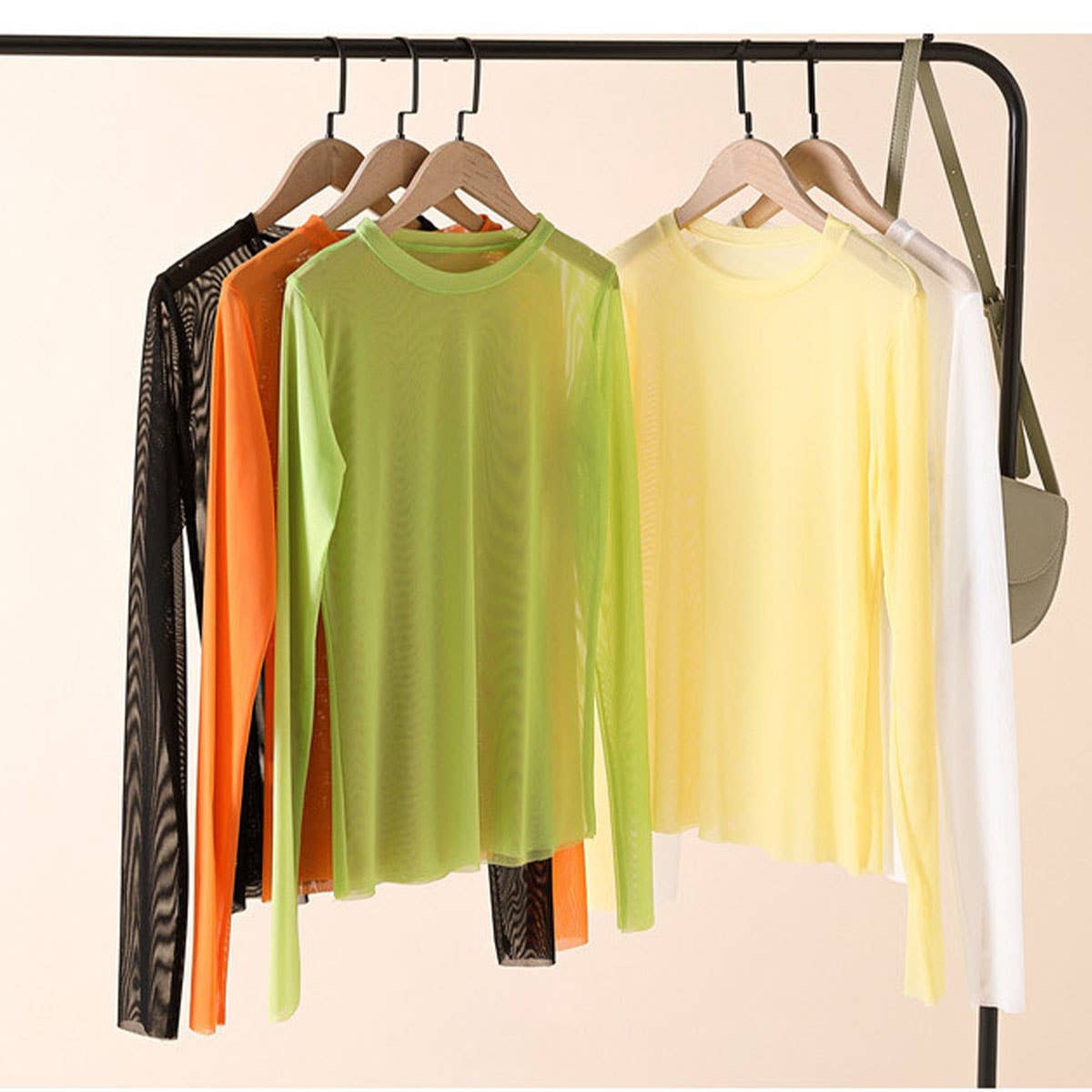 CANDY COLOR BLOUSE LONG SLEEVE MESH TOP_CWTBLL3620