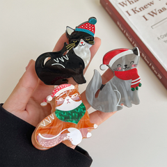 Cat Christmas Hat Hair Claw, Fun Animal Clip_Cwaha07288