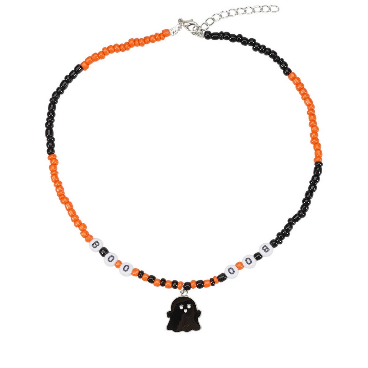 Cwaje05680_Halloween Ghost Pumpkin Beaded Pendant Necklace