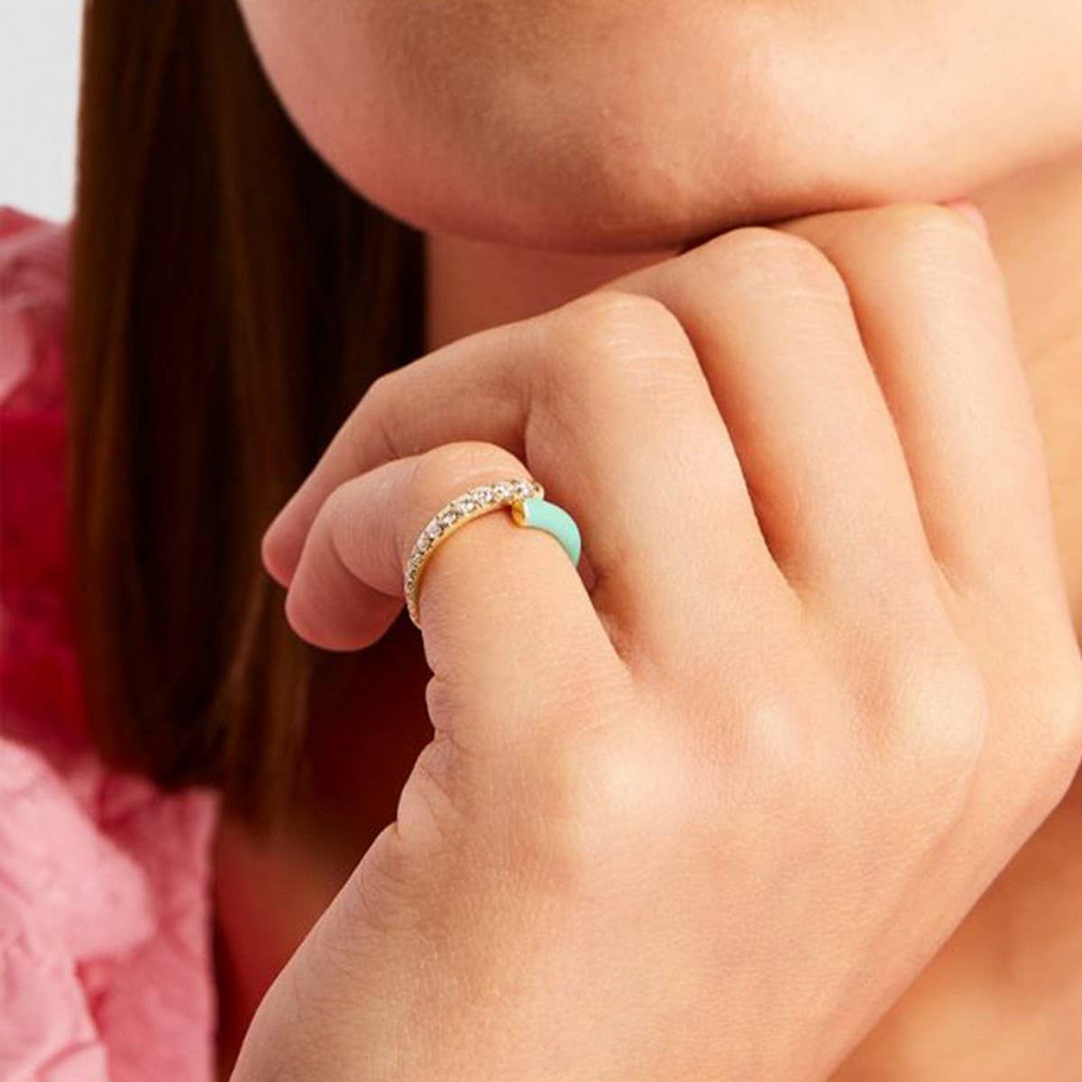 DOUBLE LAYER COLOR OIL DROP OPEN RING_CWAJE1737