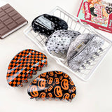 HALF CIRCLE PUMPKIN SPIDER WEB SKULL HAIR CLIP_CWAHA1442