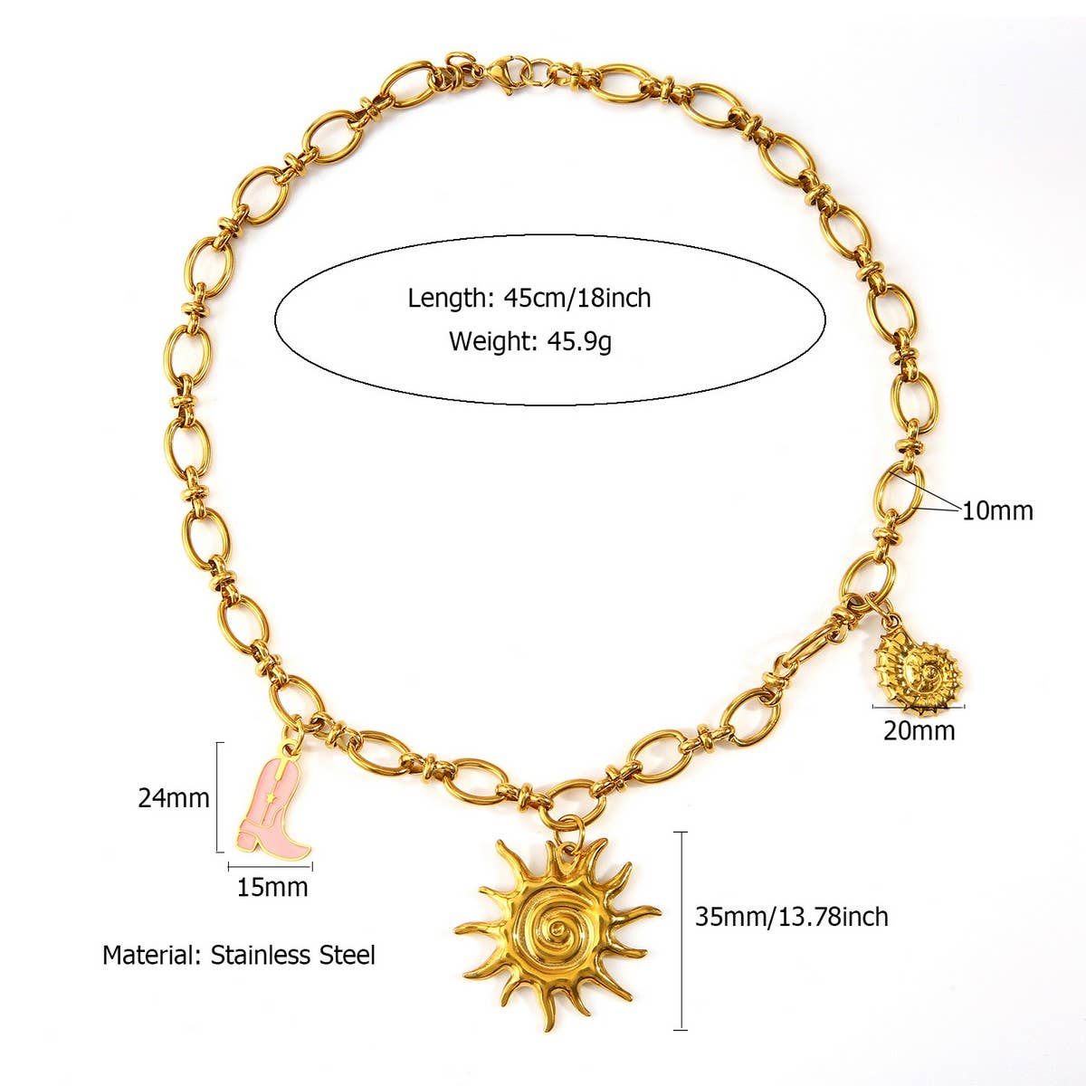 OCEAN STYLE STEEL NECKLACE WITH SHELL FISH_CWMM8834