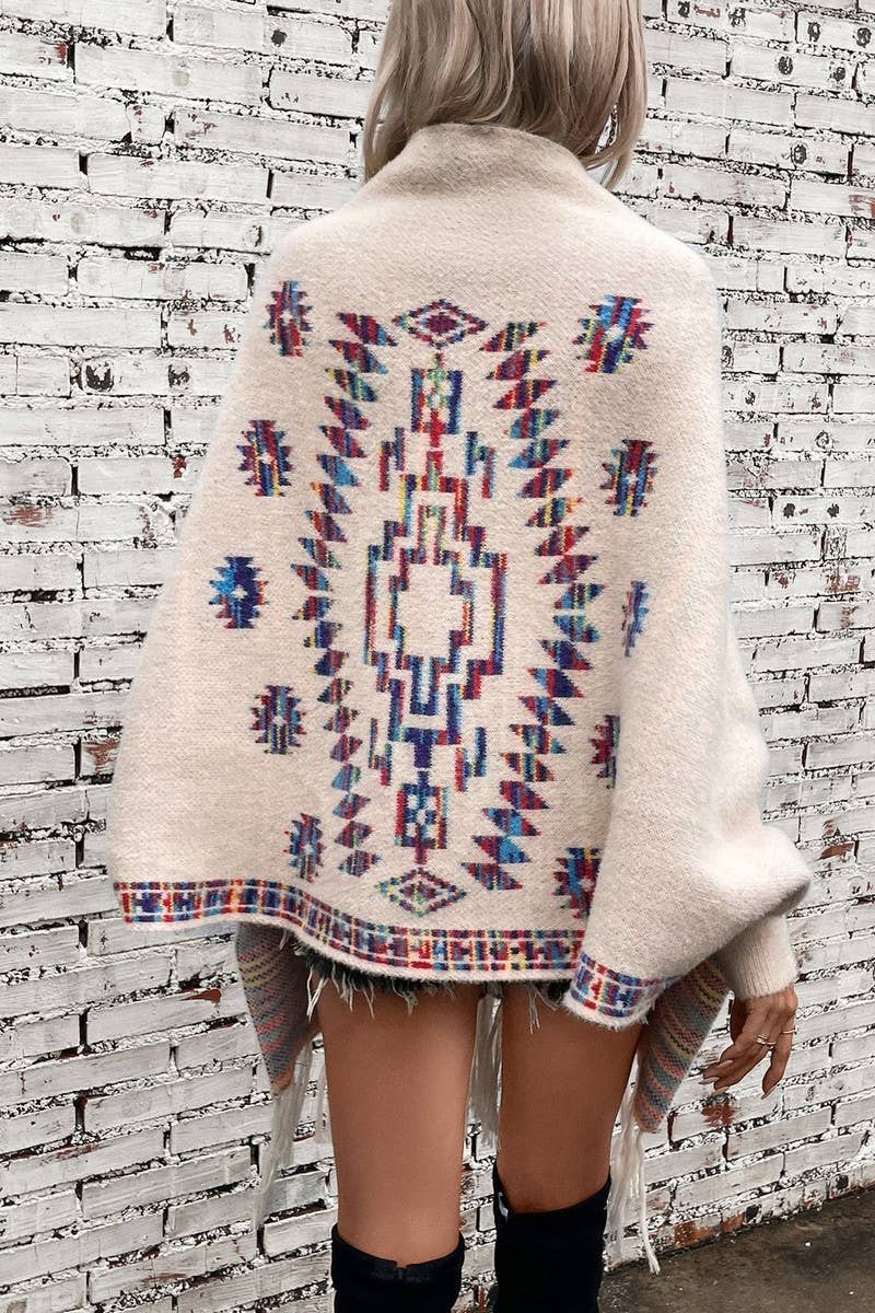 Cwocal0832_Geometric Jacquard Ethnic Style Tassel Shawl