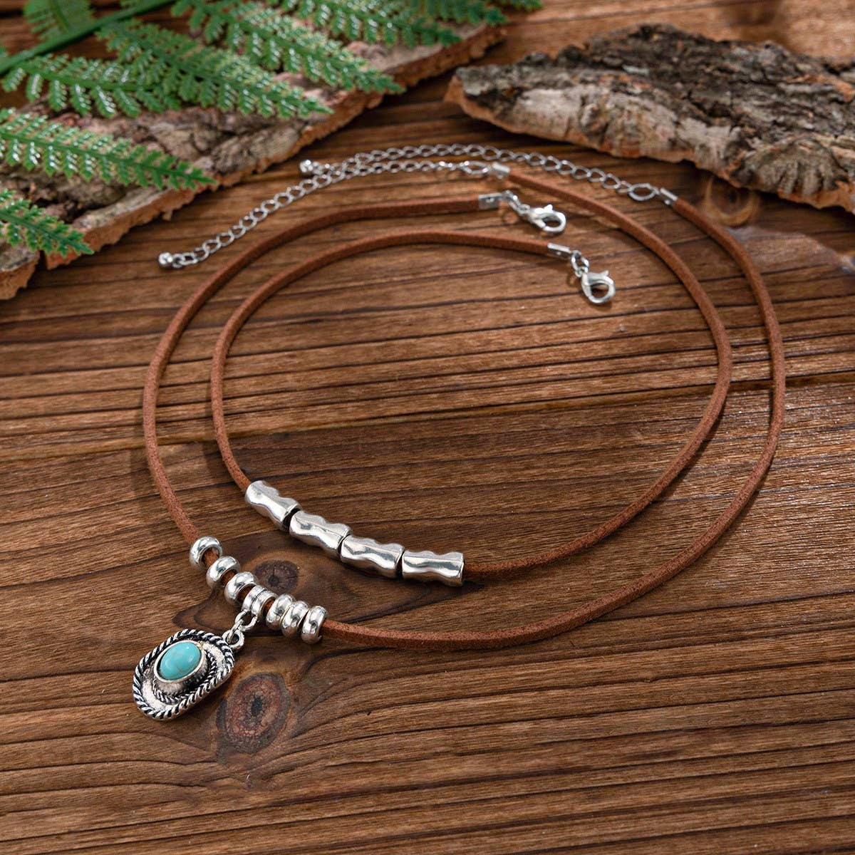 Vintage Irregular Alloy Turquoise Necklace Set_Cwmm3187