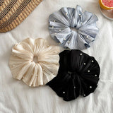 IRIDESCENT PLEATED PEARL SCRUNCHIE HAIR TIE_CWAHA5516